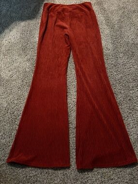 No Boundaries Ribbed Velvet Flare Pants - Rust Red